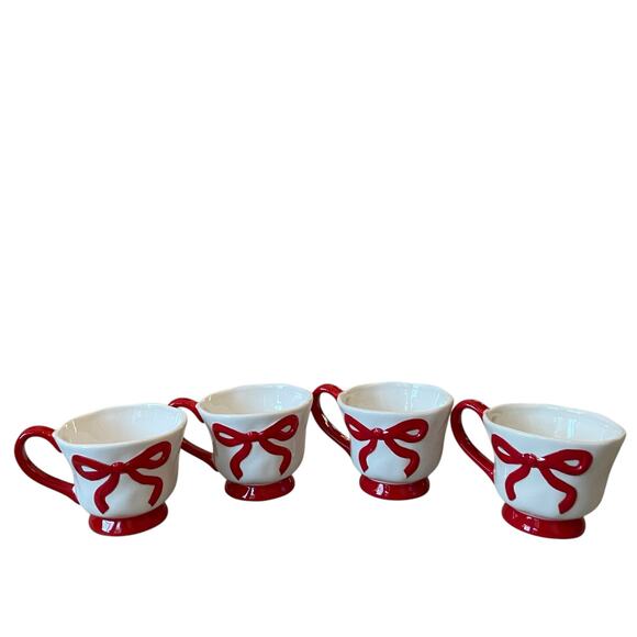 Hand Painted RED BOW Mug Set of 4 Christmas Holiday Glam New - Picture 7 of 16